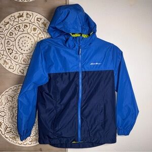 Eddie Bauer Youth Windbreaker Jacket Blue Hooded Size 7/8